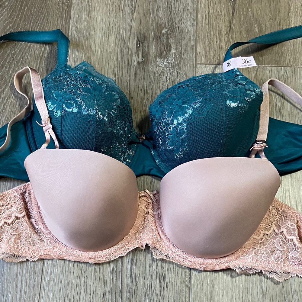 Victoria's Secret Teal and Pink Lace Bra Duo